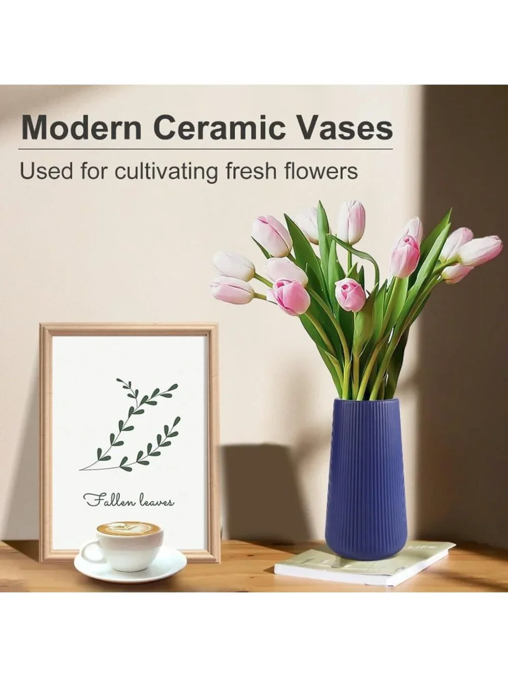 Gradient Navy Blue Ceramic Cute Flower Vase Pampas Grass Living Room Office Deco